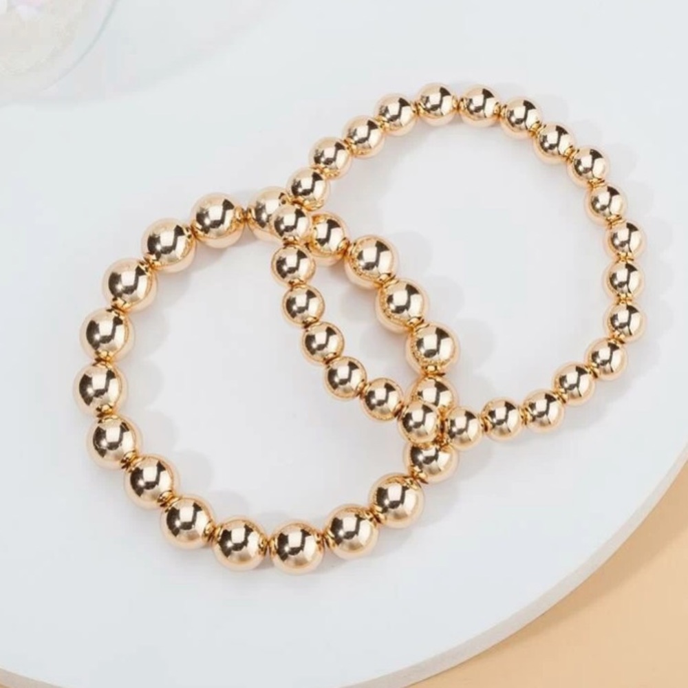 6PC 18K GOLD PLATED BEADED BRACELET SET - Picture 7 of 8